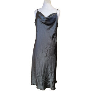 BEBE SILKY GRAY SATIN COWL NECK SLIP MAXI DRESS GOWN - SZ XL